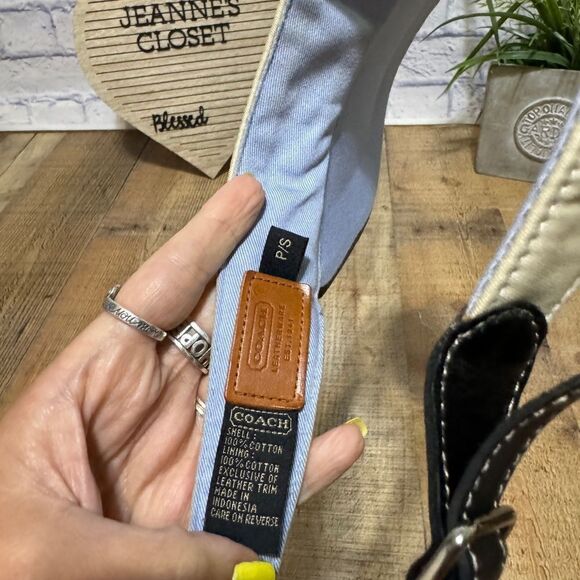 Coach Tan Unisex Tan Khaki Visor S Black Leather Strap Back Golf Beach Rare! - Picture 4 of 10